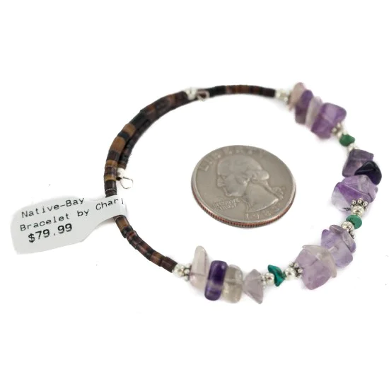 Certified Authentic Natural Heishi Amethyst Turquoise Navajo Native American Adjustable Wrap Bracelet 13153-5 Certified Authentic Natural Heishi Amethyst Turquoise Navajo Native American Adjustable Wrap Bracelet 13153-5