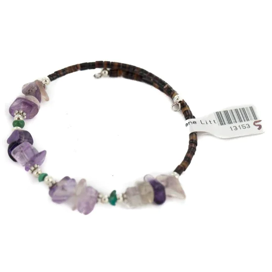 Certified Authentic Natural Heishi Amethyst Turquoise Navajo Native American Adjustable Wrap Bracelet 13153-5 Certified Authentic Natural Heishi Amethyst Turquoise Navajo Native American Adjustable Wrap Bracelet 13153-5