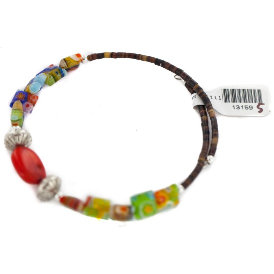 Certified Authentic Natural Heishi Coral Glass Navajo Native American Adjustable Wrap Bracelet 13159-5 All Products NB160427203220 13159-5 (by LomaSiiva)