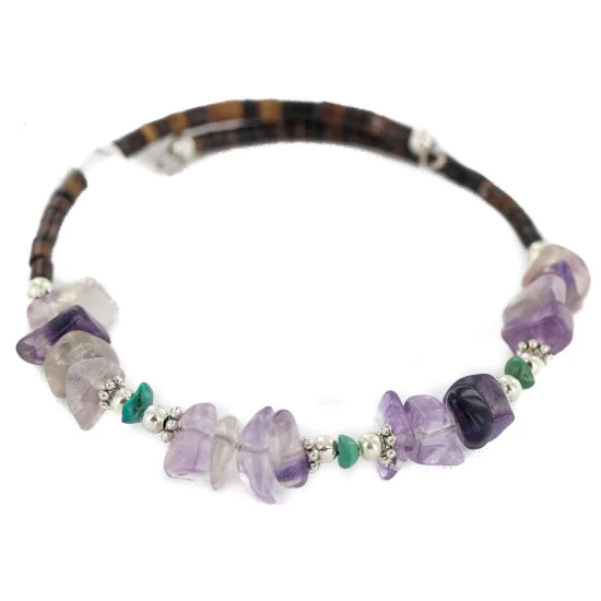 Certified Authentic Natural Heishi Amethyst Turquoise Navajo Native American Adjustable Wrap Bracelet 13153-5 Certified Authentic Natural Heishi Amethyst Turquoise Navajo Native American Adjustable Wrap Bracelet 13153-5