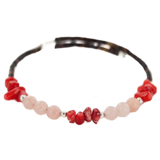 Certified Authentic Navajo Heishi Coral Quartz Native American Adjustable Wrap Bracelet 13151-56