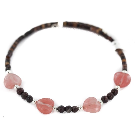 Heart Navajo Certified Authentic Heishi Jasper Pink Quartz Native American Adjustable Wrap Bracelet 13151-72 All Products NB160427201340 13151-72 (by LomaSiiva)