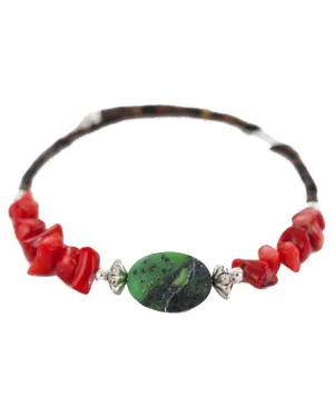 Navajo Certified Authentic Green Jasper Heishi Coral Native American Adjustable Wrap Bracelet 13159-7 Navajo Certified Authentic Green Jasper Heishi Coral Native American Adjustable Wrap Bracelet 13159-7