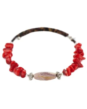 Navajo Certified Authentic Jasper Heishi Coral Native American Adjustable Wrap Bracelet 13159-16