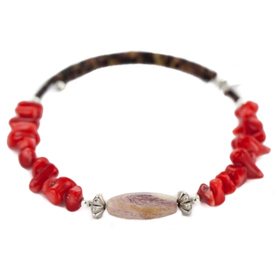 Navajo Certified Authentic Jasper Heishi Coral Native American Adjustable Wrap Bracelet 13159-16 All Products NB160423233823 13159-16 (by LomaSiiva)