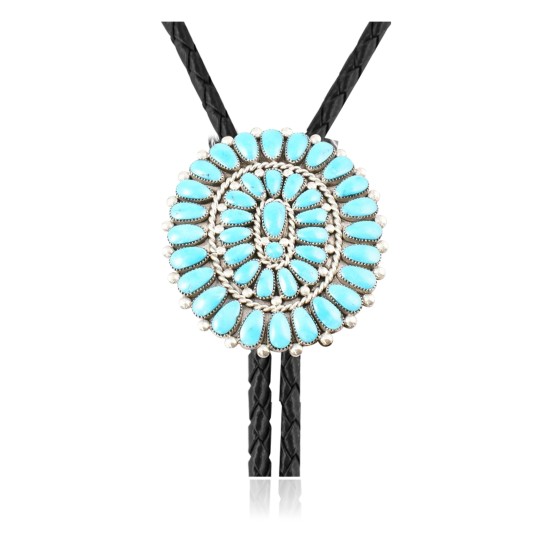 Handmade Certified Authentic Navajo .925 Sterling Silver Native American Natural Turquoise Bolo Tie 34111