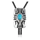 Sun Feather.925 Sterling Silver Certified Authentic Handmade Navajo Native American Natural Turquoise Bolo Tie 34112