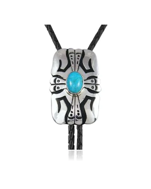 Sun Feather.925 Sterling Silver Certified Authentic Handmade Navajo Native American Natural Turquoise Bolo Tie 34112
