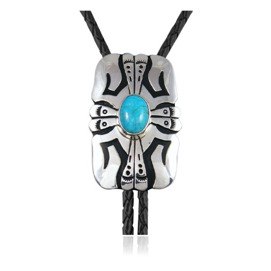 Sun Feather.925 Sterling Silver Certified Authentic Handmade Navajo Native American Natural Turquoise Bolo Tie 34112 Sun Feather.925 Sterling Silver Certified Authentic Handmade Navajo Native American Natural Turquoise Bolo Tie 34112