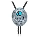 Bear Paw .925 Sterling Silver Certified Authentic Handmade Navajo Native American Natural Turquoise Bolo Tie 34116