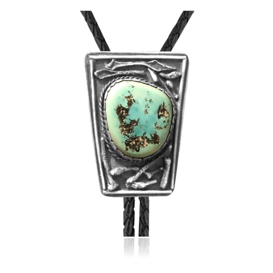 Handmade Certified Authentic Navajo .925 Sterling Silver Native American Natural Turquoise Bolo Tie 34115