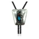 Feather .925 Sterling Silver Certified Authentic Handmade Navajo Native American Natural Turquoise Coral Bolo Tie 34119