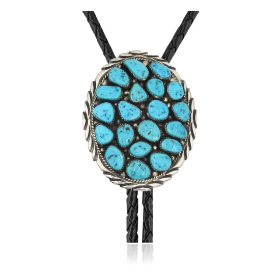 Handmade Certified Authentic Navajo .925 Sterling Silver Native American Natural Turquoise Bolo Tie 34122