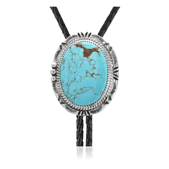 Handmade Certified Authentic Navajo .925 Sterling Silver Native American Natural Turquoise Bolo Tie 34127