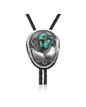 Feather .925 Sterling Silver Certified Authentic Handmade Navajo Native American Natural Turquoise Bolo Tie 34128 Feather .925 Sterling Silver Certified Authentic Handmade Navajo Native American Natural Turquoise Bolo Tie 34128