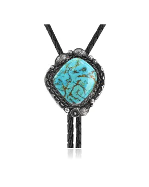 Handmade Certified Authentic Navajo .925 Sterling Silver Native American Natural Turquoise Bolo Tie 34129