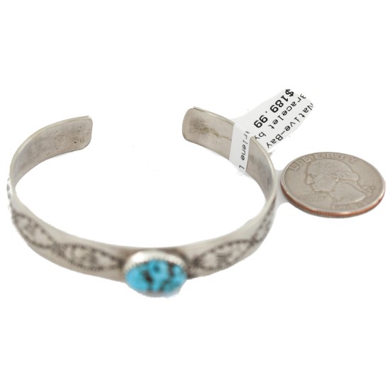 Certified Authentic Handmade Bear Paw Nickel Natural Turquoise Navajo Native American Bracelet 13171-1