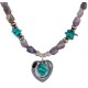Heart .925 Sterling Silver Certified Authentic Navajo Natural Turquoise Amethyst Hematite Native American Necklace 18276-3
