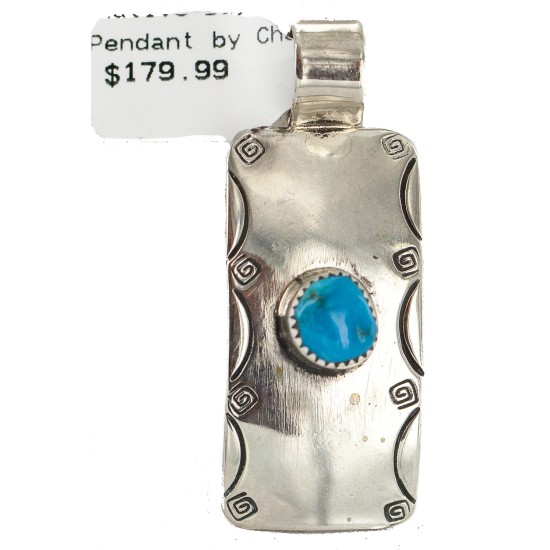 Certified Authentic Handmade Navajo Nickel Natural Turquoise Native American Pendant 13167-4