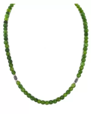 .925 Sterling Silver Certified Authentic Navajo Natural Green Quartz Hematite Native American Necklace 16076-11
