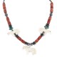Carved Fetish Horse .925 Sterling Silver Certified Authentic Navajo Natural Turquoise Coral Hematite Bone Native American Necklace 18277-1
