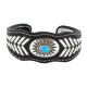 Certified Authentic .925 Sterling Silver Handmade Navajo Natural Turquoise Native American Leather Bracelet 12784-2