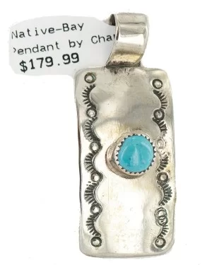 Certified Authentic Handmade Nickel Natural Turquoise Navajo Native American Pendant 13167-2 Certified Authentic Handmade Nickel Natural Turquoise Navajo Native American Pendant 13167-2
