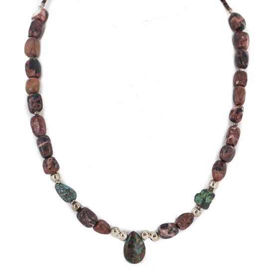 Drop .925 Sterling Silver Certified Authentic Navajo Natural Turquoise Jasper Native American Necklace 18276-1 All Products NB160428234804 18276-1 (by LomaSiiva)