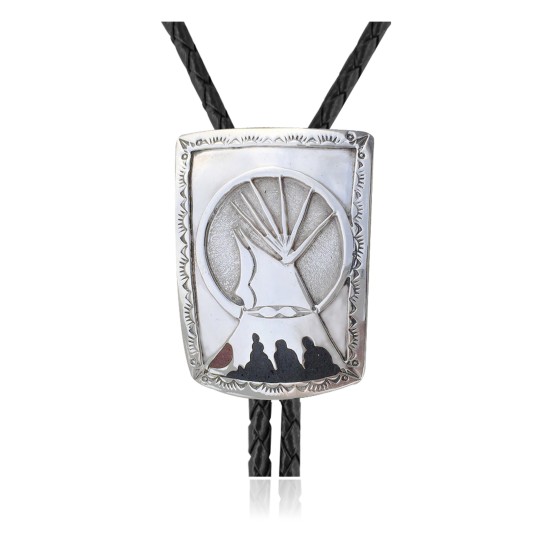 Teepee .925 Sterling Silver Certified Authentic Handmade Navajo Native American Bolo Tie 34132