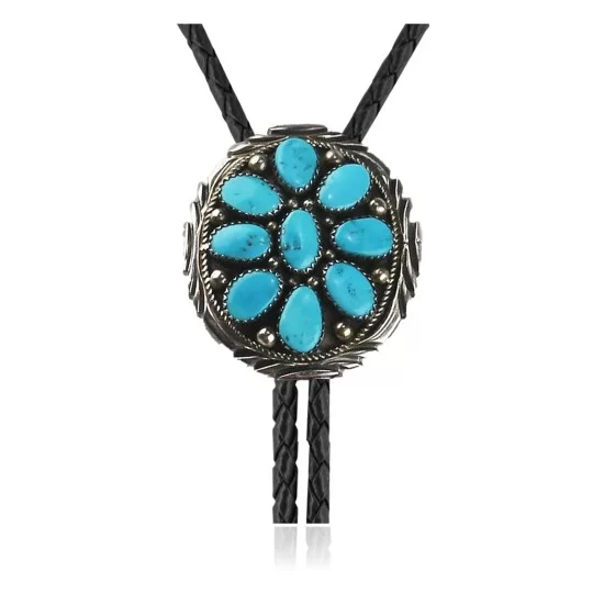 Handmade Certified Authentic Navajo .925 Sterling Silver Native American Natural Turquoise Bolo Tie 34134 Handmade Certified Authentic Navajo .925 Sterling Silver Native American Natural Turquoise Bolo Tie 34134