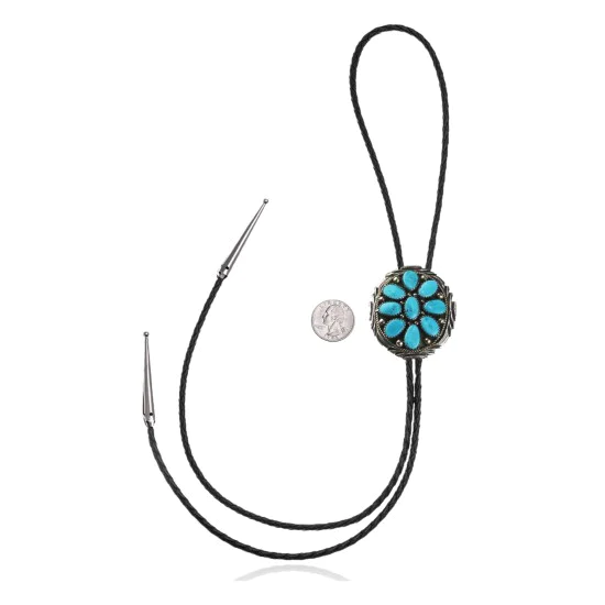 Handmade Certified Authentic Navajo .925 Sterling Silver Native American Natural Turquoise Bolo Tie 34134 Handmade Certified Authentic Navajo .925 Sterling Silver Native American Natural Turquoise Bolo Tie 34134