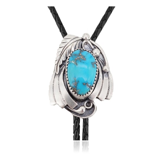Feather .925 Sterling Silver Certified Authentic Handmade Navajo Native American Natural Turquoise Bolo Tie 34136 Feather .925 Sterling Silver Certified Authentic Handmade Navajo Native American Natural Turquoise Bolo Tie 34136