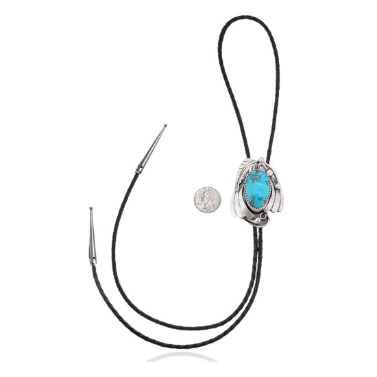 Feather .925 Sterling Silver Certified Authentic Handmade Navajo Native American Natural Turquoise Bolo Tie 34136 Feather .925 Sterling Silver Certified Authentic Handmade Navajo Native American Natural Turquoise Bolo Tie 34136