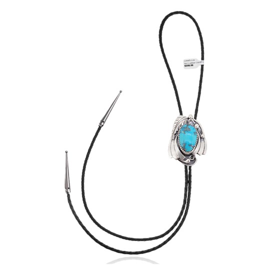 Feather .925 Sterling Silver Certified Authentic Handmade Navajo Native American Natural Turquoise Bolo Tie 34136 Feather .925 Sterling Silver Certified Authentic Handmade Navajo Native American Natural Turquoise Bolo Tie 34136