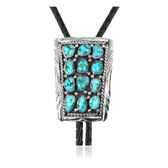 Handmade Certified Authentic Navajo .925 Sterling Silver Native American Natural Turquoise Bolo Tie 34137