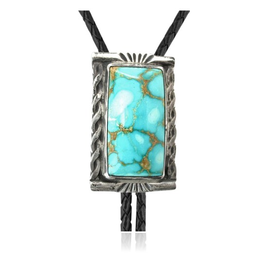 Handmade Certified Authentic Navajo .925 Sterling Silver Native American Natural Turquoise Bolo Tie 34135