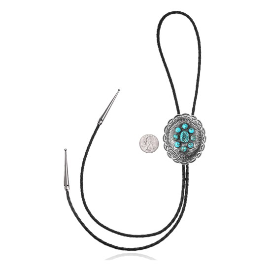 Sun .925 Sterling Silver Certified Authentic Handmade Navajo Native American Natural Turquoise Bolo Tie 34138 Sun .925 Sterling Silver Certified Authentic Handmade Navajo Native American Natural Turquoise Bolo Tie 34138