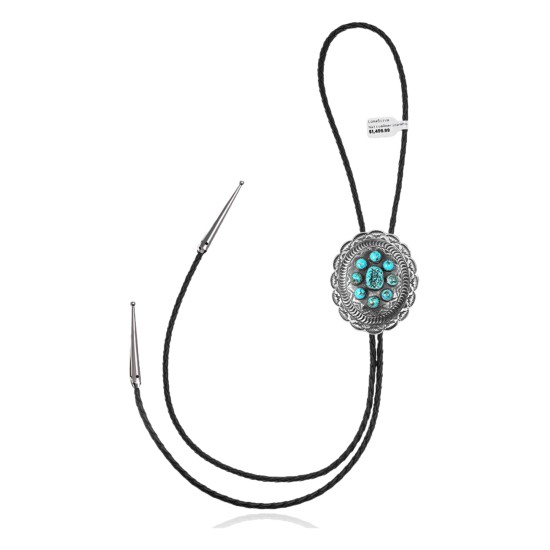 Sun .925 Sterling Silver Certified Authentic Handmade Navajo Native American Natural Turquoise Bolo Tie 34138 Sun .925 Sterling Silver Certified Authentic Handmade Navajo Native American Natural Turquoise Bolo Tie 34138
