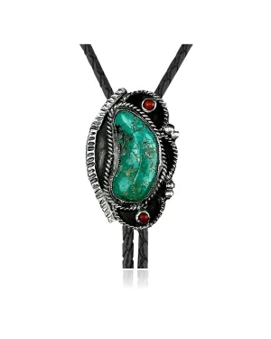 Handmade Certified Authentic Navajo .925 Sterling Silver Native American Natural Turquoise Coral Bolo Tie 34140 Handmade Certified Authentic Navajo .925 Sterling Silver Native American Natural Turquoise Coral Bolo Tie 34140