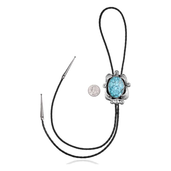 Feather .925 Sterling Silver Certified Authentic Handmade Navajo Native American Natural Turquoise Bolo Tie 34146 Feather .925 Sterling Silver Certified Authentic Handmade Navajo Native American Natural Turquoise Bolo Tie 34146