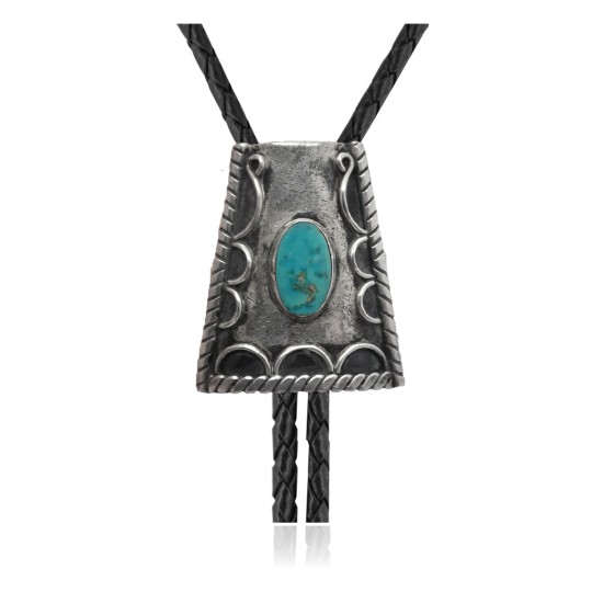 Handmade Certified Authentic Navajo .925 Sterling Silver Native American Natural Turquoise Bolo Tie 34147 Handmade Certified Authentic Navajo .925 Sterling Silver Native American Natural Turquoise Bolo Tie 34147