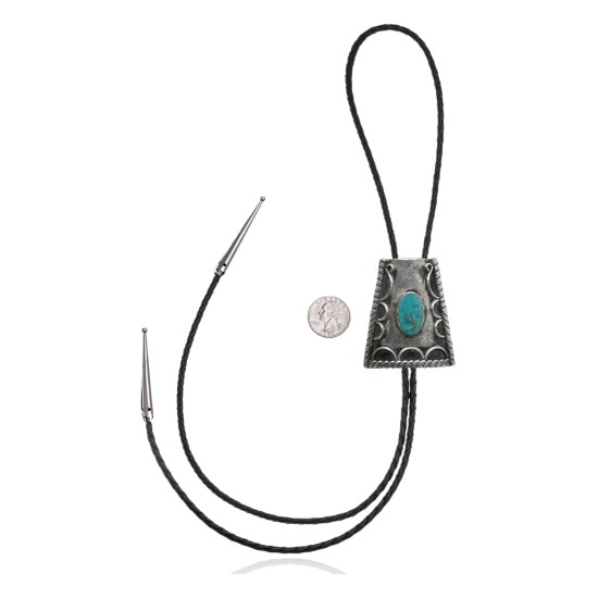 Handmade Certified Authentic Navajo .925 Sterling Silver Native American Natural Turquoise Bolo Tie 34147 Handmade Certified Authentic Navajo .925 Sterling Silver Native American Natural Turquoise Bolo Tie 34147