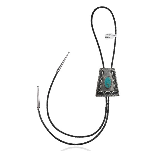Handmade Certified Authentic Navajo .925 Sterling Silver Native American Natural Turquoise Bolo Tie 34147 Handmade Certified Authentic Navajo .925 Sterling Silver Native American Natural Turquoise Bolo Tie 34147