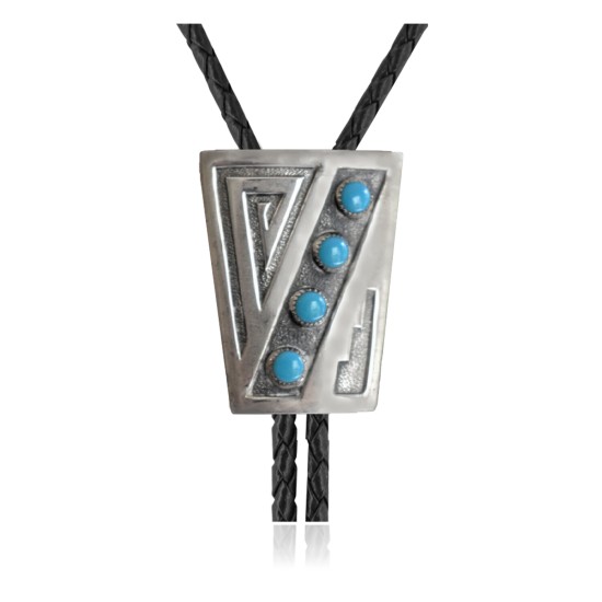 Handmade Certified Authentic Navajo .925 Sterling Silver Native American Natural Turquoise Bolo Tie 34149 Handmade Certified Authentic Navajo .925 Sterling Silver Native American Natural Turquoise Bolo Tie 34149