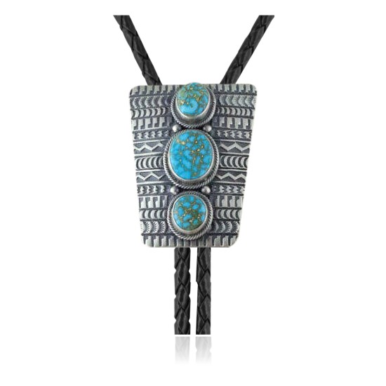 Handmade Navajo .925 Sterling Silver Natural Turquoise Bolo Tie NB180620190570 Handmade Navajo .925 Sterling Silver Natural Turquoise Bolo Tie NB180620190570