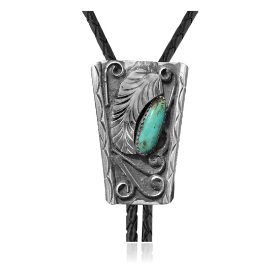 Feather .925 Sterling Silver Certified Authentic Handmade Navajo Native American Natural Turquoise Bolo Tie 34145 Feather .925 Sterling Silver Certified Authentic Handmade Navajo Native American Natural Turquoise Bolo Tie 34145