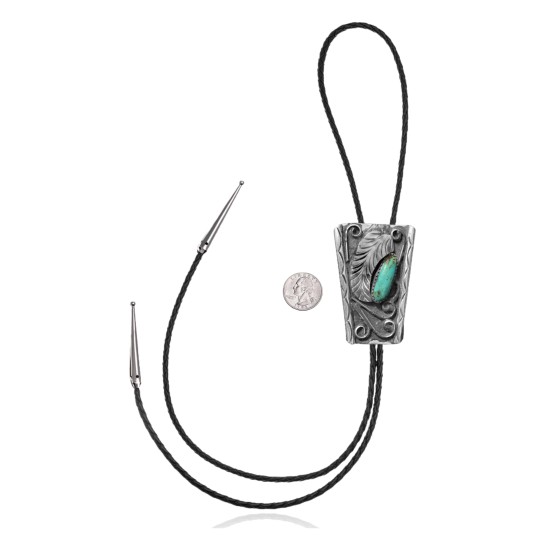 Feather .925 Sterling Silver Certified Authentic Handmade Navajo Native American Natural Turquoise Bolo Tie 34145 Feather .925 Sterling Silver Certified Authentic Handmade Navajo Native American Natural Turquoise Bolo Tie 34145