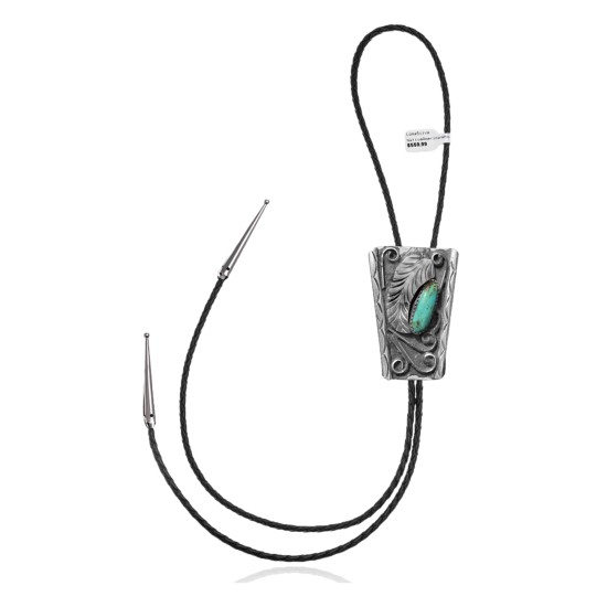 Feather .925 Sterling Silver Certified Authentic Handmade Navajo Native American Natural Turquoise Bolo Tie 34145 Feather .925 Sterling Silver Certified Authentic Handmade Navajo Native American Natural Turquoise Bolo Tie 34145
