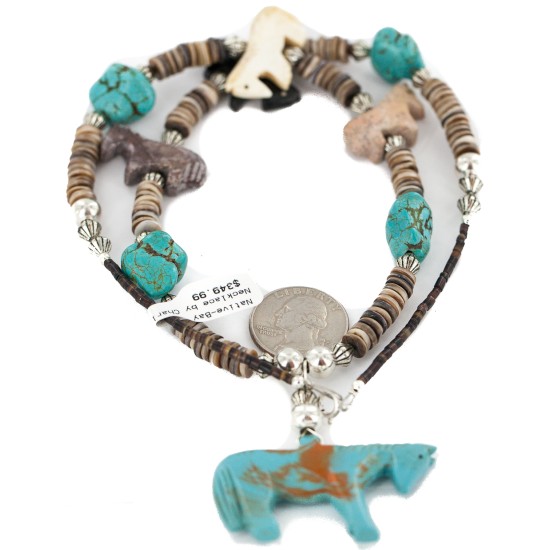 Carved Fetish Horse .925 Sterling Silver Certified Authentic Navajo Natural Jasper Bone Graduated Melon Shell Native American Necklace 18266 All Products NB160430215851 18266 (by LomaSiiva)