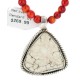 .925 Sterling Silver Certified Authentic Navajo Natural White Buffalo and Coral Native American Necklace & Pendant 18280-1-95001